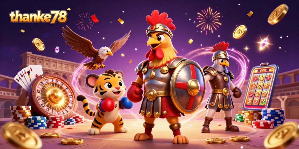 Engage with the thrill of betting at thanke78, featuring a dynamic rooster themed colosseum scene.