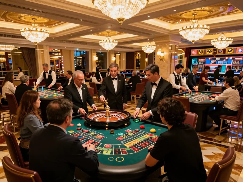 Kuwin casino players engaging in roulette gameplay amidst an upscale environment filled with excitement.