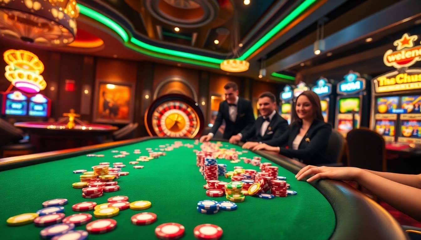 WW88 players enjoying a professional casino experience with vibrant chips and a roulette wheel.