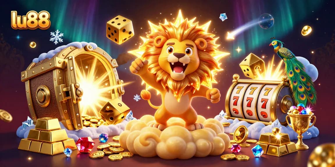 Experience the vivid vibrancy of lu88's animated gaming scene, featuring dynamic slot reels and stunning visuals.