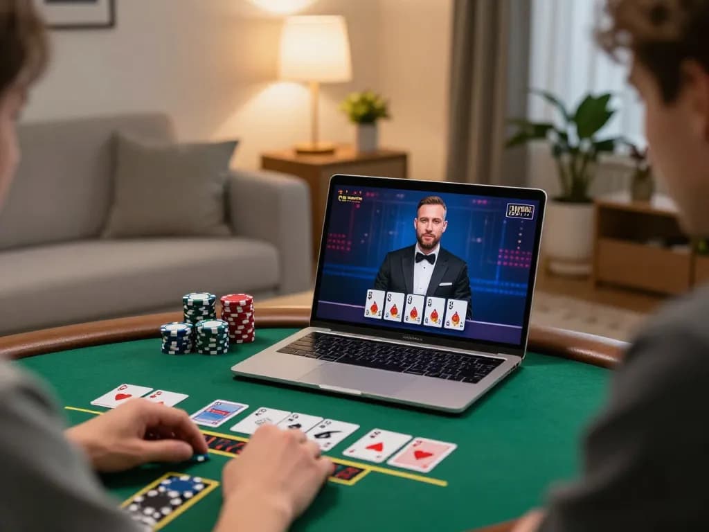 Engaging in strategic gameplay on the g28 homepage with live dealer blackjack, showcasing a cozy setting.