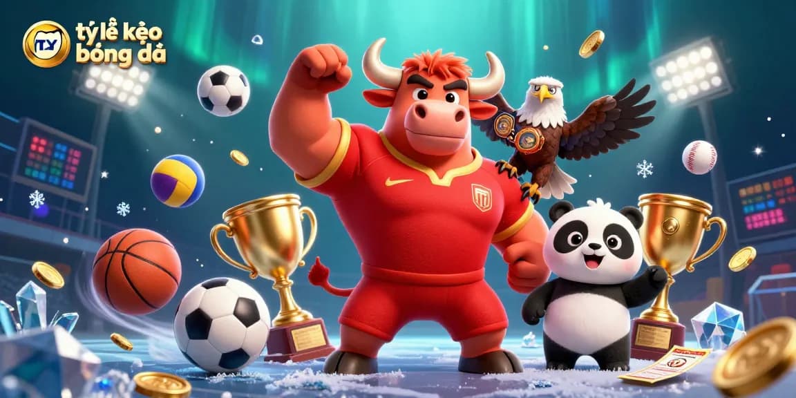 Experience exciting tỷ lệ kèo bóng đá with dynamic sports-themed illustration featuring characters and betting elements.