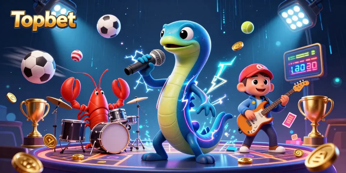 Experience Topbet's dynamic underwater casino with vibrant characters and casino elements.