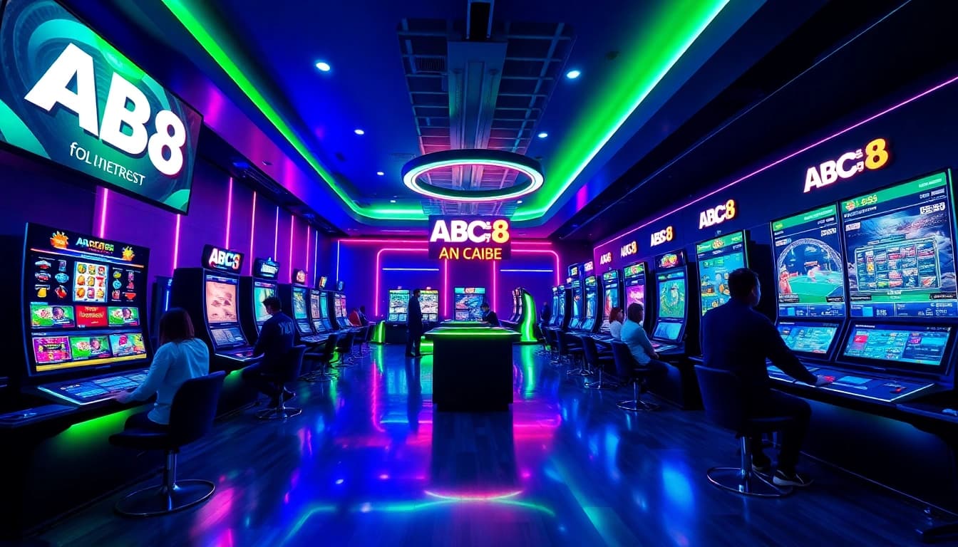Exciting ABC8 online gambling interface in a modern gaming lounge.