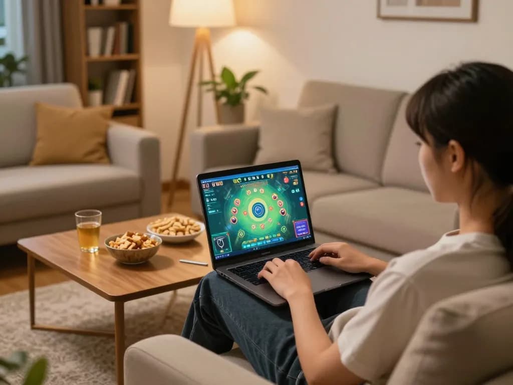 Players enjoying Game tài xỉu in a cozy home setup, showcasing vibrant gameplay and strategic moments.