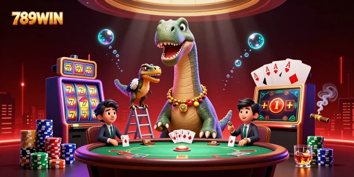Experience the thrilling excitement of 789WIN with vibrant slot reels and playful characters.