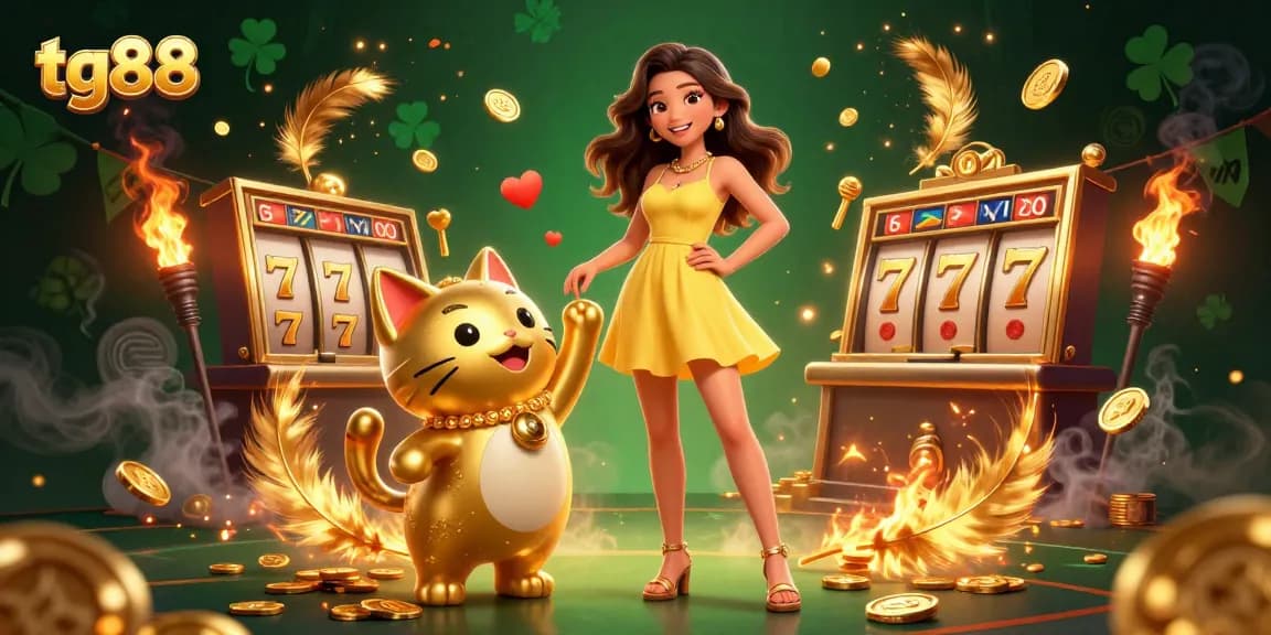 Experience thrilling gameplay with tg88 and a cheerful mascot in a vibrant casino scene.