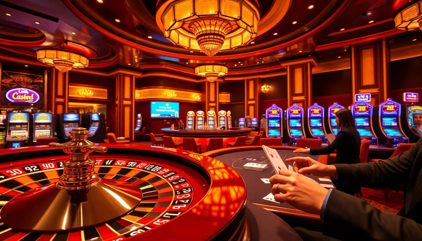 Engaged players enjoying games at a casino with Link ok8386 visible on digital displays.