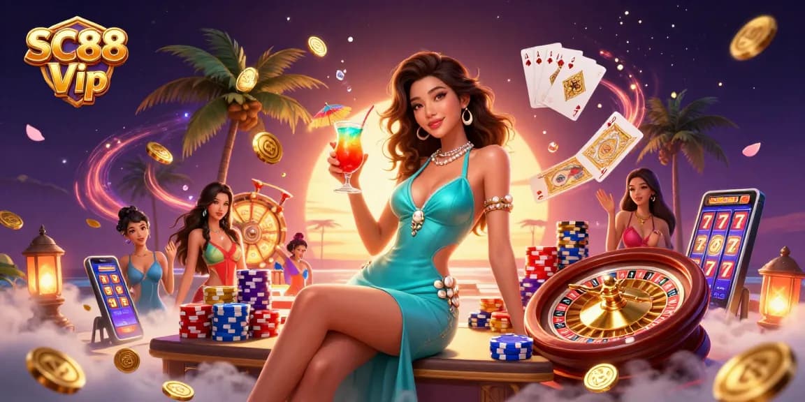 SC88 Vip's glamorous gaming experience with exciting casino elements and vibrant visuals.