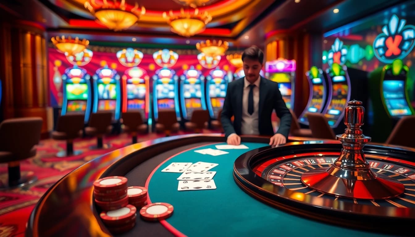 Experience the thrill of rikvip at a luxurious poker table with professional dealers and vibrant casino ambiance.