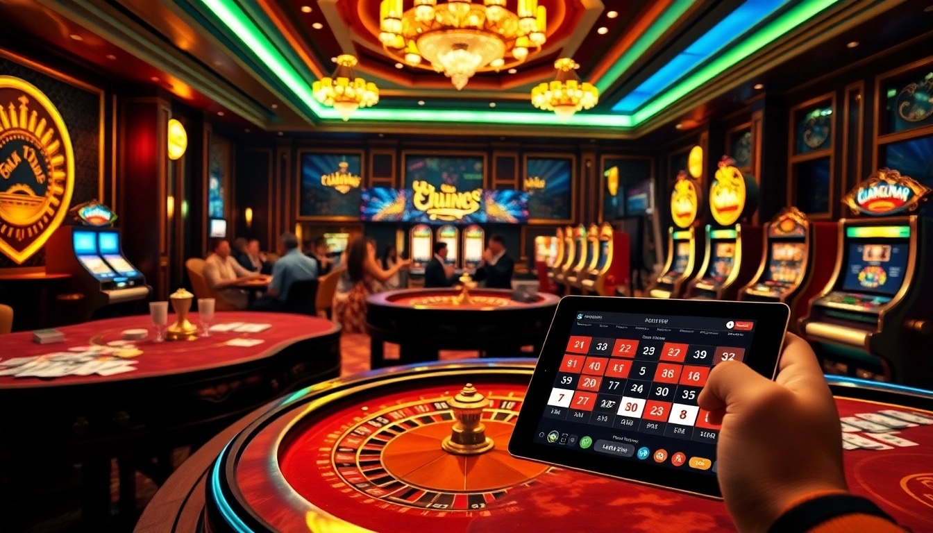Experience the thrill of gaming at Trang chủ Luck8 with vibrant casino tables and slot machines.