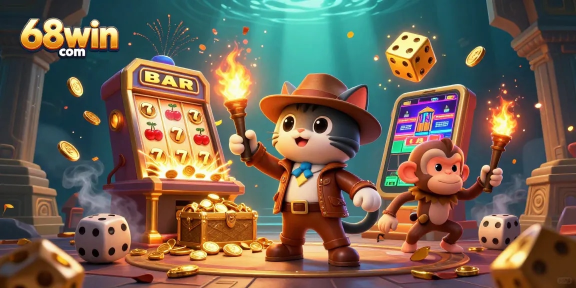 Experience thrilling gaming action at 68win com with vibrant casino elements exploding in a colorful scene.
