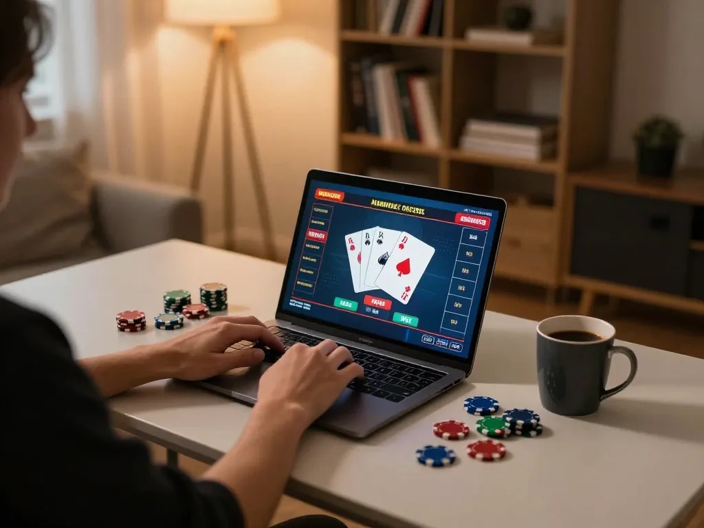 pub88 players engaging with online gaming setup showcasing poker strategies and comfortable atmosphere