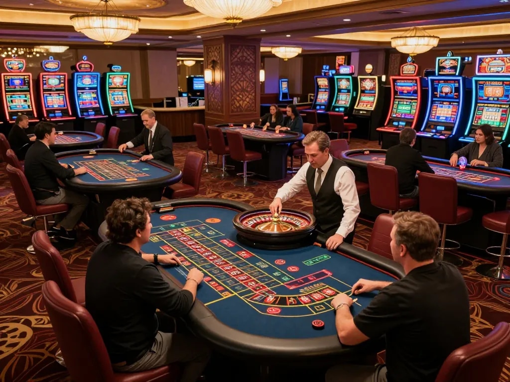 gamnc players engaged at roulette table celebrating winnings in a lively casino setting