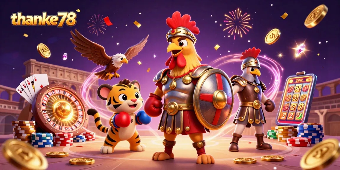 Engage with the thrill of betting at thanke78, featuring a dynamic rooster themed colosseum scene.