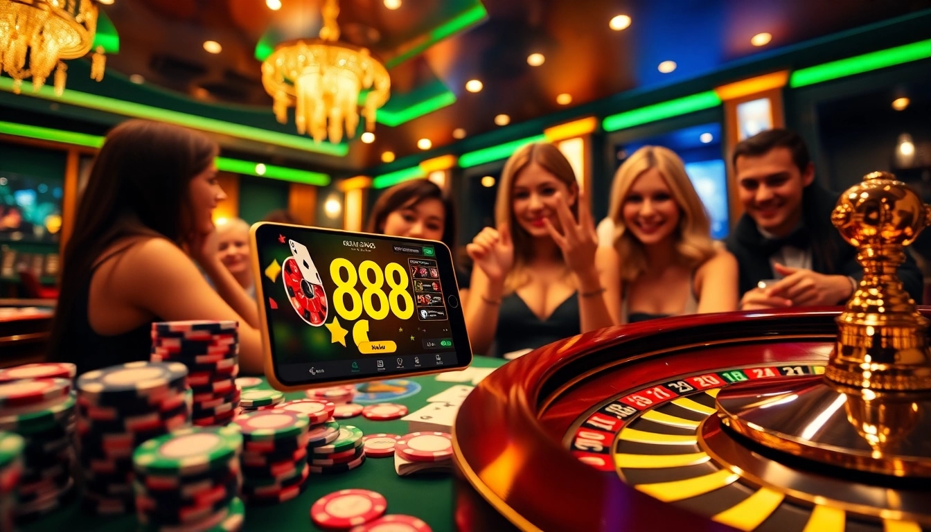 Experience thrilling online gaming with 88i in a luxurious casino setting featuring poker chips and cards.