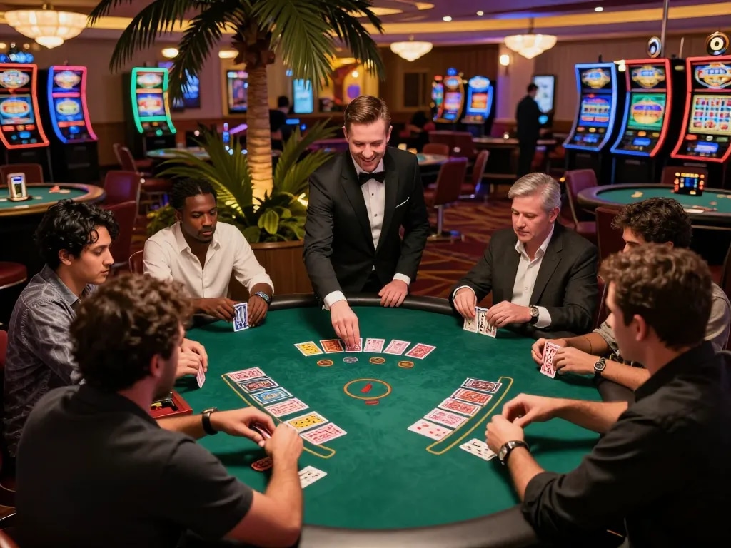 Players engaged in a thrilling blackjack game at the casino, showcasing the excitement of https://s8inc.com/ with strategic gameplay.