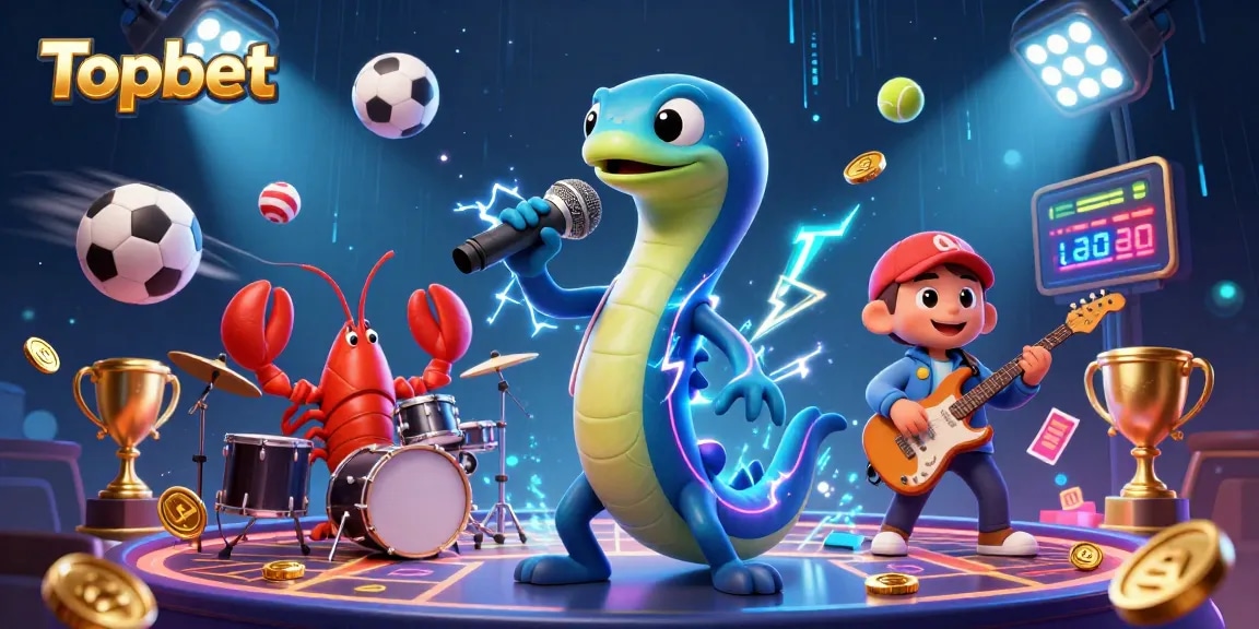 Experience Topbet's dynamic underwater casino with vibrant characters and casino elements.