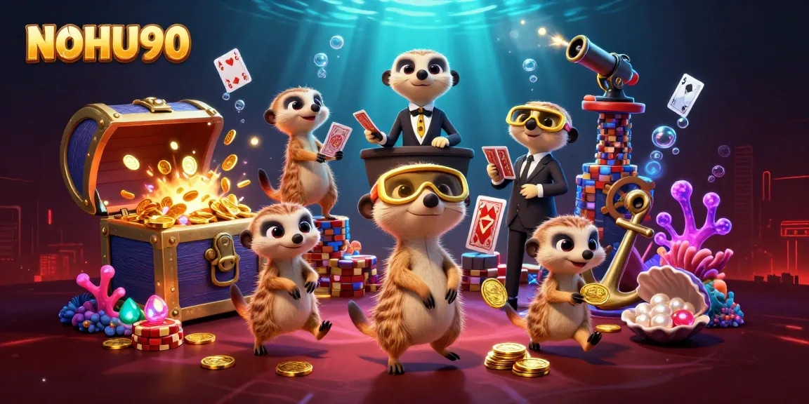Experience the thrilling atmosphere of NOHU90 with meerkats running a dynamic casino operation.