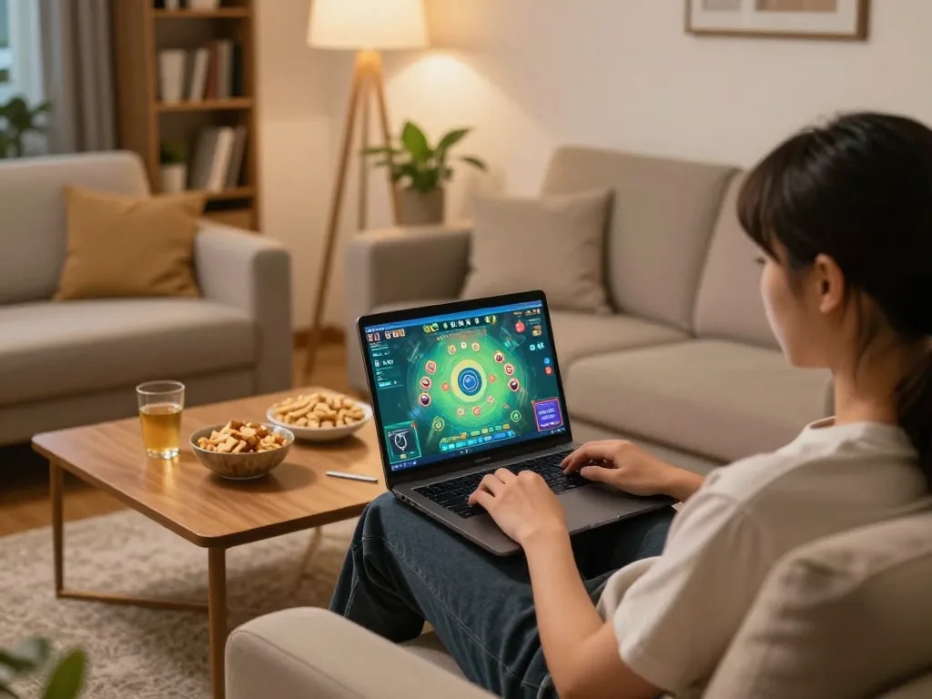 Players enjoying Game tài xỉu in a cozy home setup, showcasing vibrant gameplay and strategic moments.