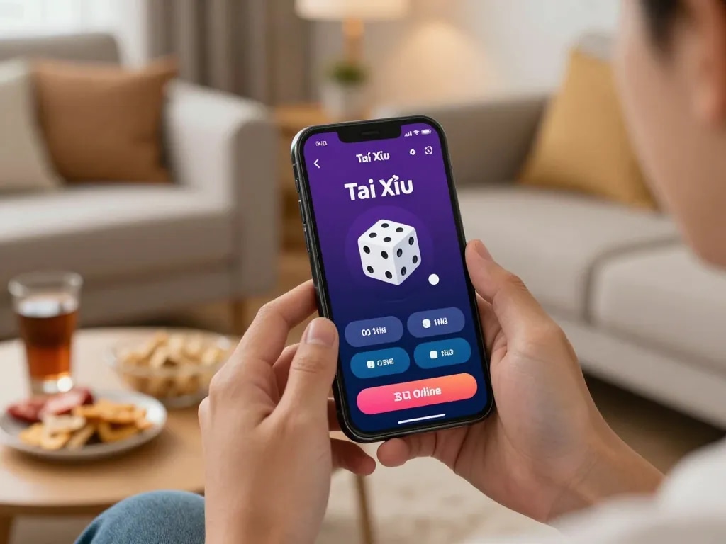 Engaging gameplay on the App Tài Xỉu Online app while enjoying a cozy home atmosphere.