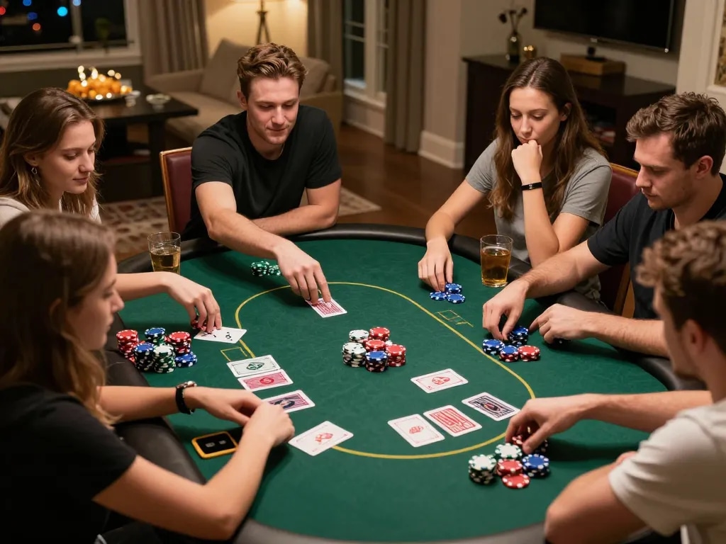 Gather friends for a thrilling 7m1 poker night with chips and cards in play