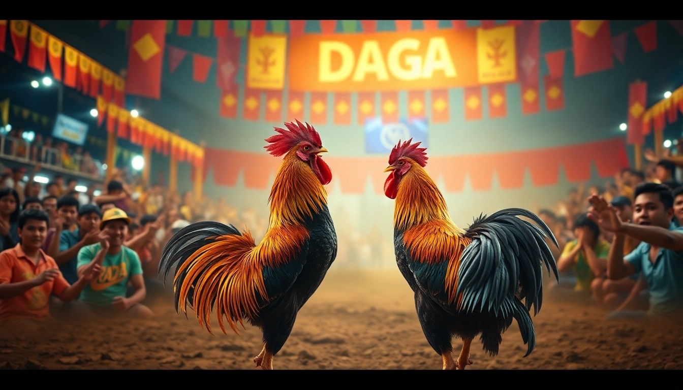 DAGA live cockfighting event with enthusiastic spectators at dagawin.live