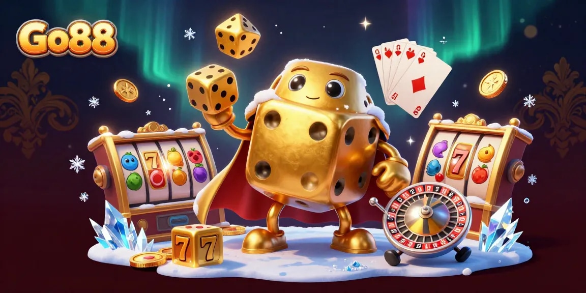 Experience excitement at Go88 with dynamic golden dice characters and vibrant slots in action.