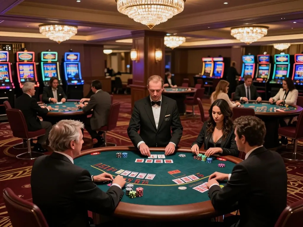 Players at cm88 engaged in strategic blackjack gameplay at a luxurious casino