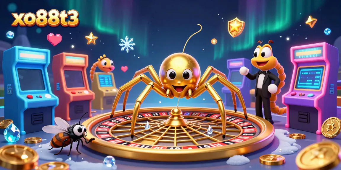 Experience thrilling bets at xo88t3 with a spider spinning roulette web and neon game elements.