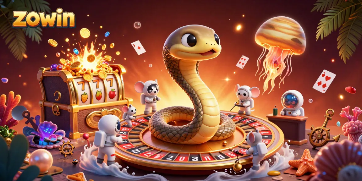 Engage in thrilling casino gaming at zowin with vivid illustrations of roulette, slots, and unique characters.