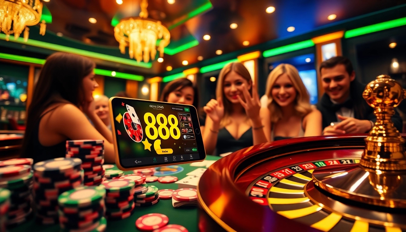 Experience thrilling online gaming with 88i in a luxurious casino setting featuring poker chips and cards.