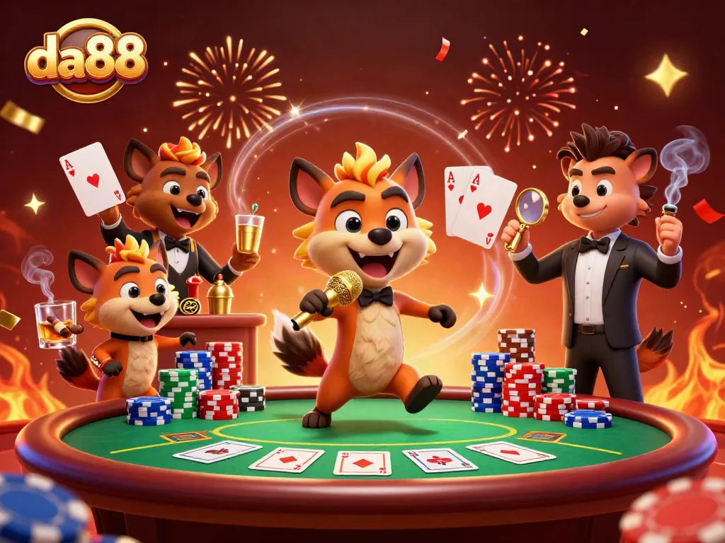 Engage in thrilling da88 casino action with cartoon hyenas at a lively comedy club scene.