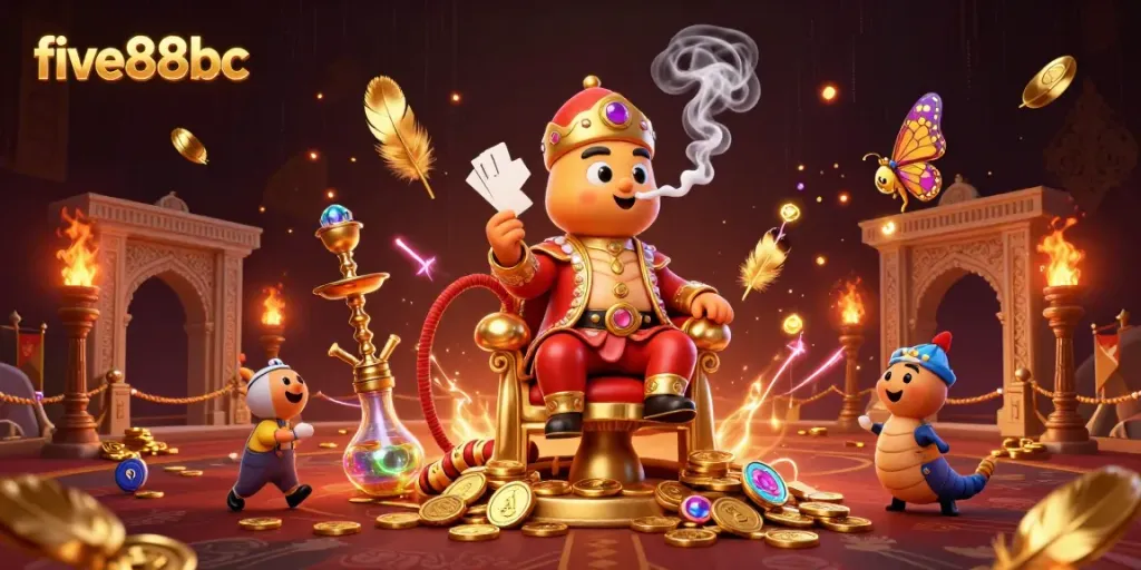 Experience thrilling poker action with five88bc in this vibrant 3D casino illustration.