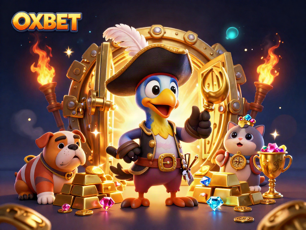 Engage in thrilling $OXBET casino games with a vibrant 3D pirate-themed illustration.