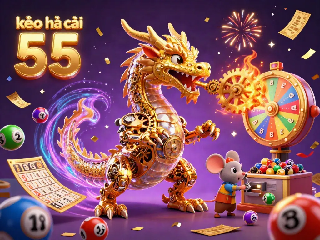 Experience exciting betting with kèo nhà cái 55 in this dynamic 3D illustration of a golden dragon.