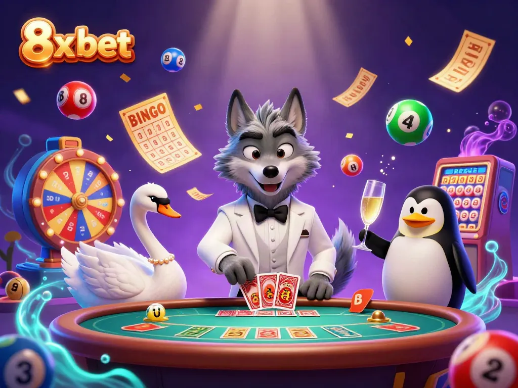 Experience the thrill of 8x bet with a vibrant casino scene filled with dynamic gaming elements.
