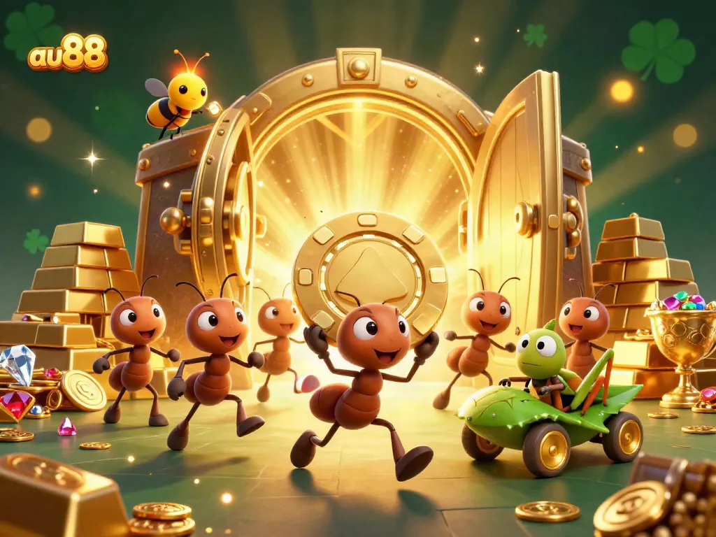 Experience the thrilling journey of the au88 heist with cartoon ants and golden treasures