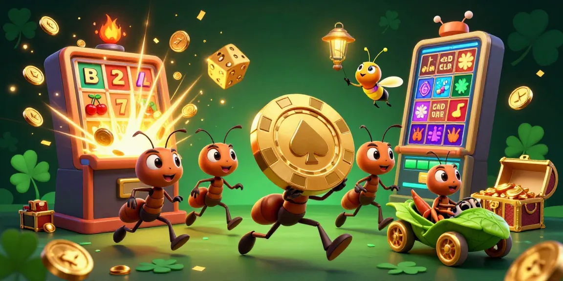 Win big with sunwin20 as ants carry a giant poker chip through a vibrant casino scene.