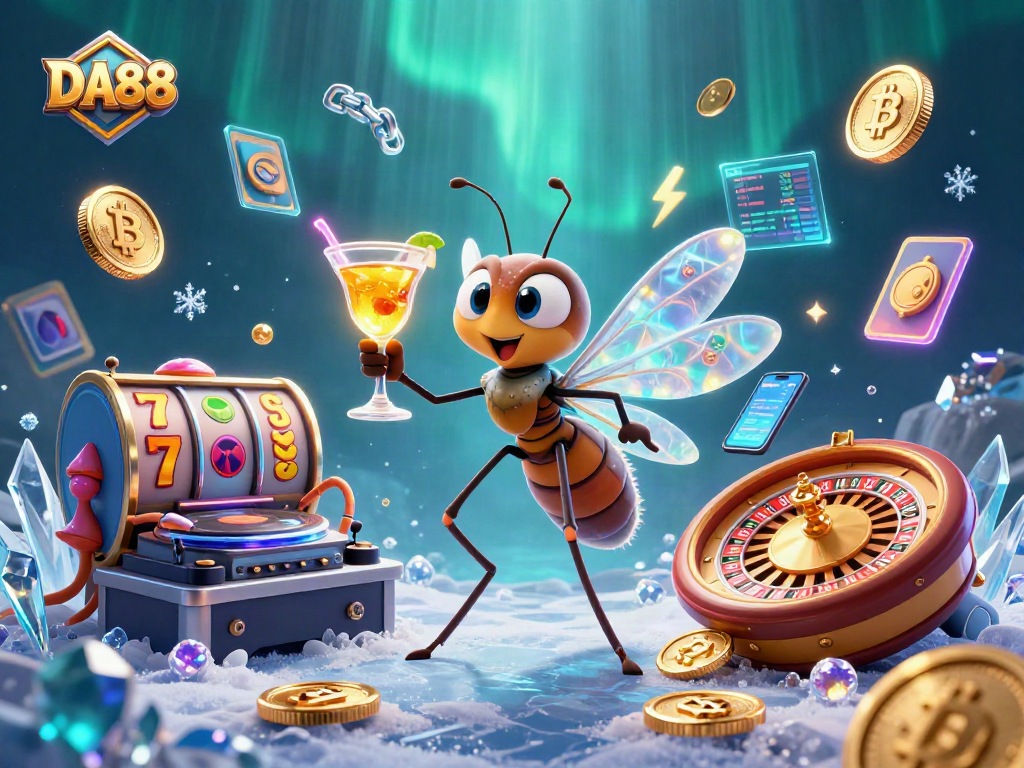 Bet on exclusive DA88 gaming experiences featuring vibrant 3D characters interacting with casino elements.