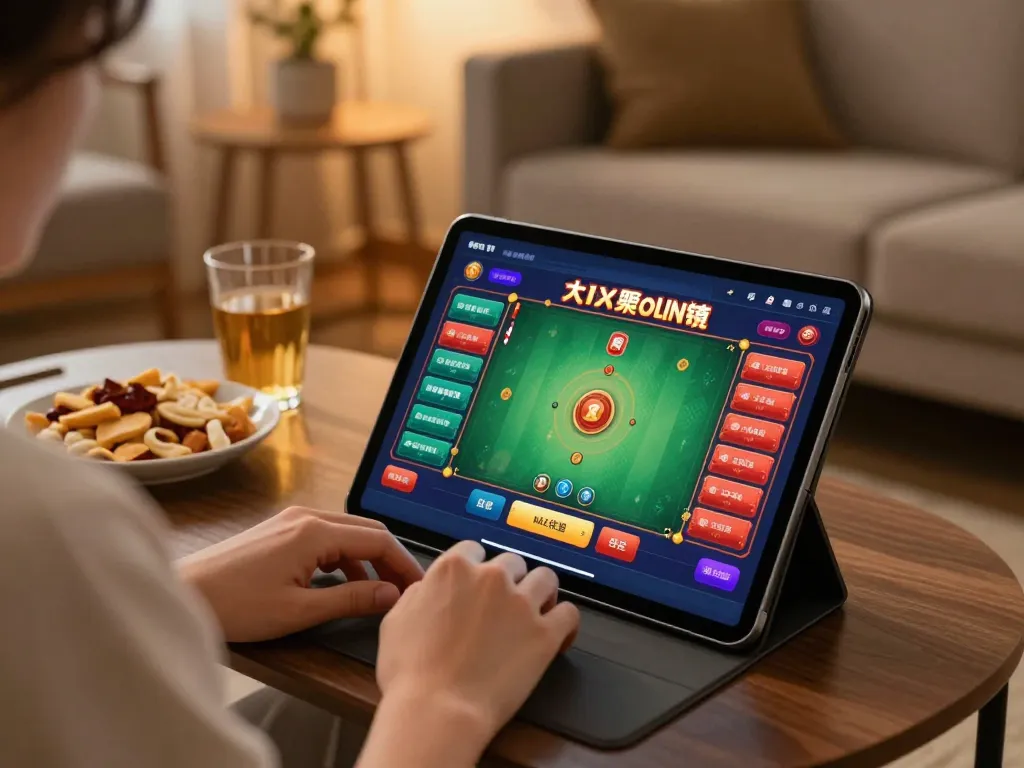 Engaging in taixiuonline, a player uses a tablet to access the online gaming platform in a cozy living room.