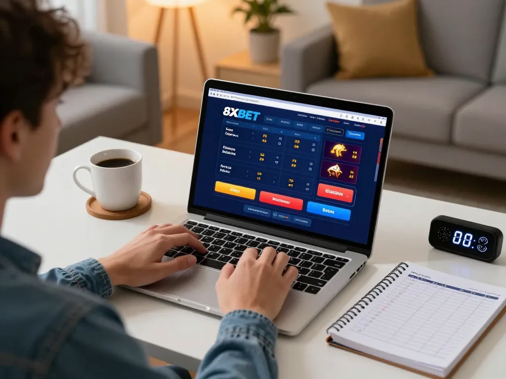 Players experience exciting gameplay on 8XBET while managing their bankroll in a cozy home setting.
