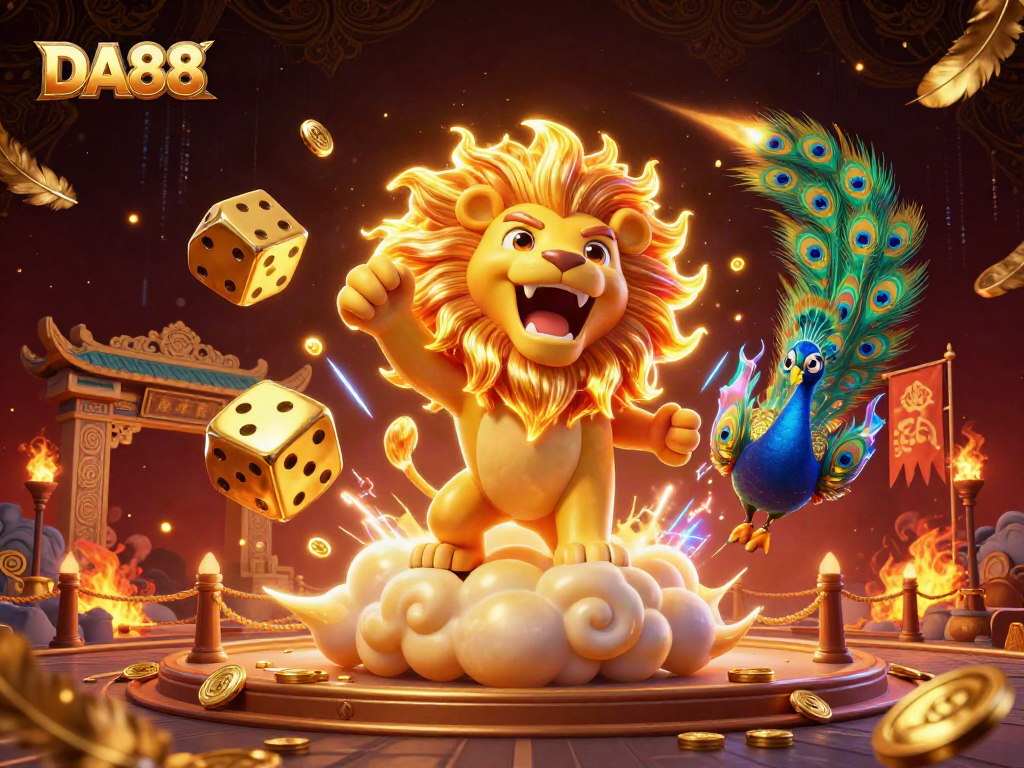 DA88 players spin to win with a vibrant 3D scene filled with energy and excitement in a dynamic casino environment.