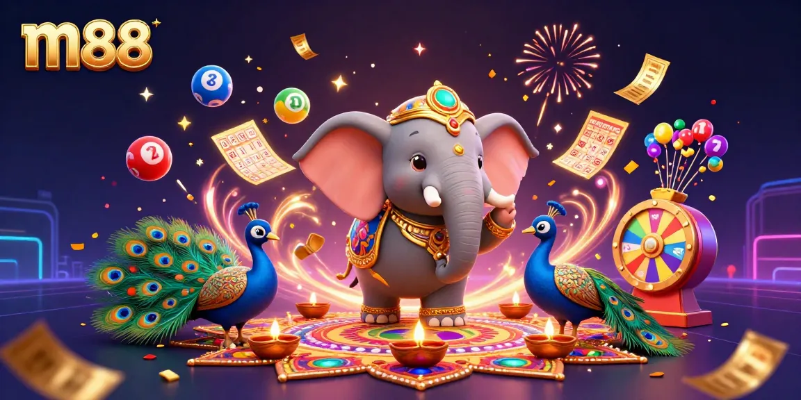Experience the vibrant excitement of m88 with a colorful gambling-themed illustration featuring dynamic game elements.