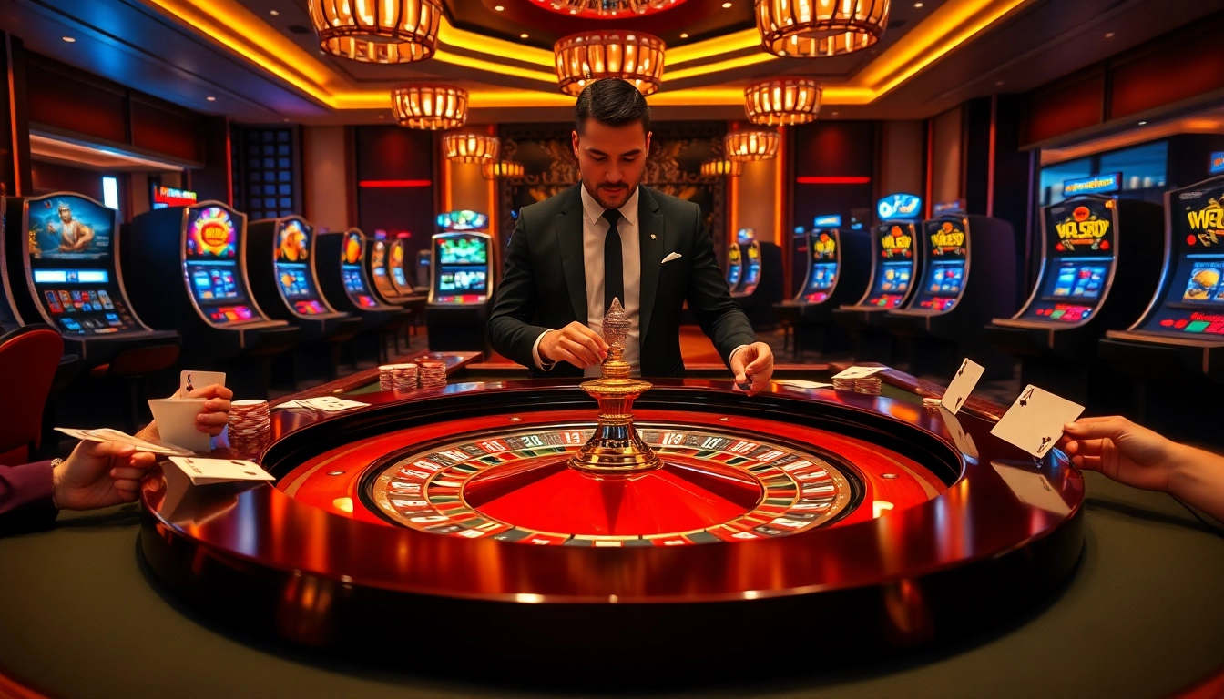 Exciting casino atmosphere featuring roulette and poker, highlighting xx88's thrilling gaming experience.