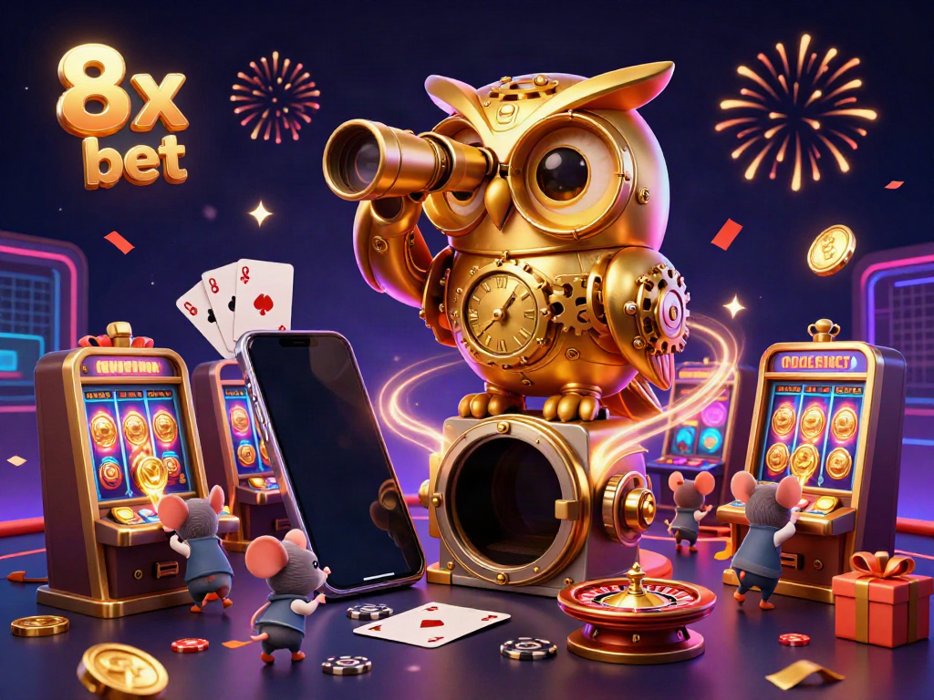 Experience the excitement of the 8x bet casino with vibrant scenes and thrilling gaming activities.