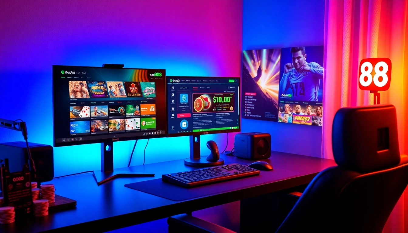 Exciting online gaming setup at good88.hu.net featuring vibrant casino interfaces and cozy ambiance.