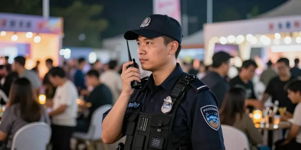 Security Guards ensuring safety at a local event, trusted professional in uniform.