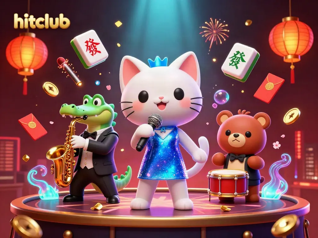 Experience the excitement of hitclub with jazz-singing cat and vibrant casino elements