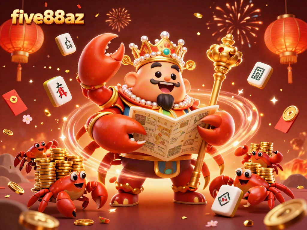 Experience the excitement of five88az with a vibrant scene featuring a golden crab emperor and sparkling casino elements.